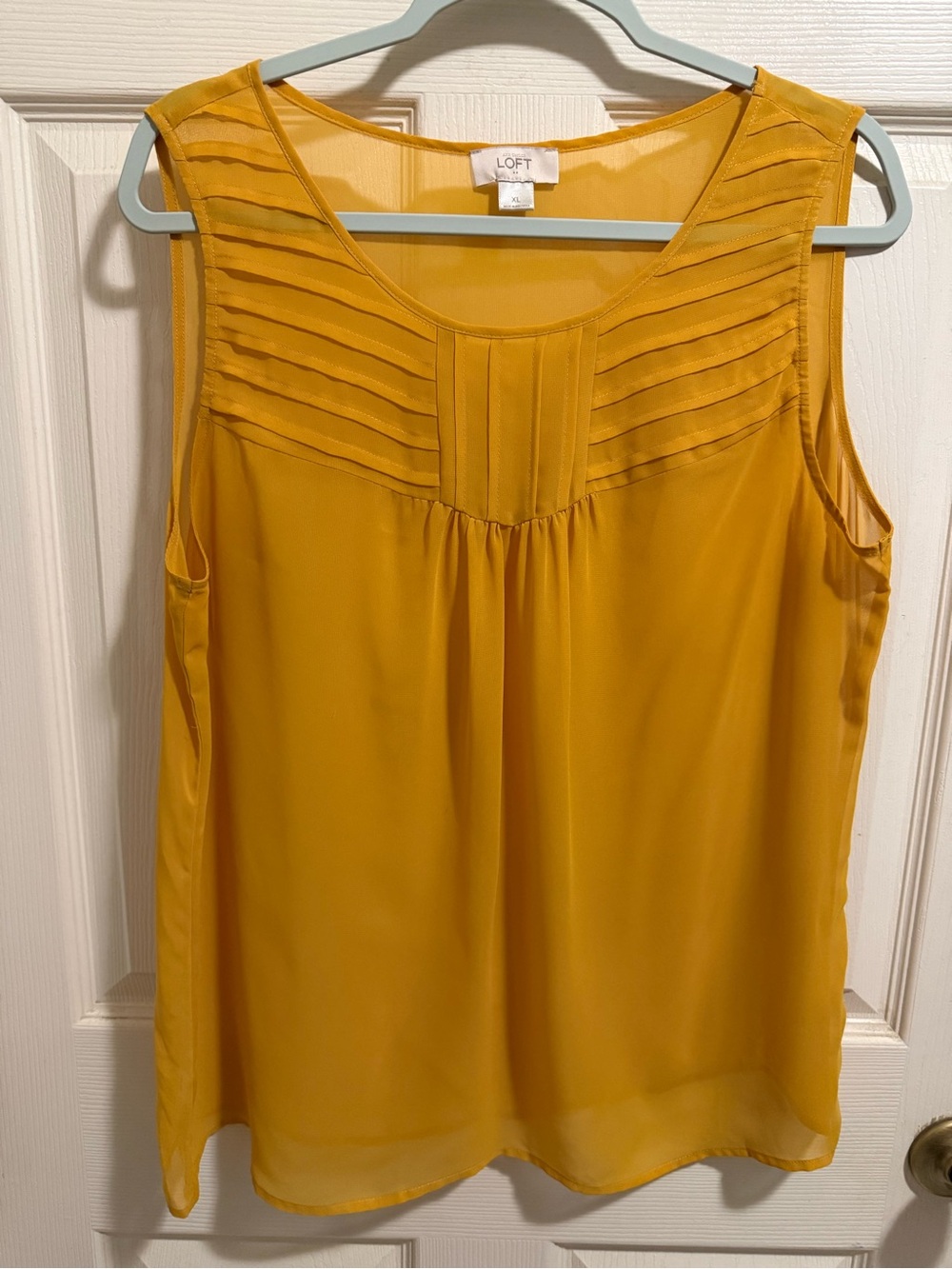 LOFT Mustard Pintuck Yoke Sleeveless Blouse